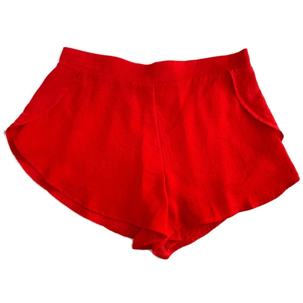 Van De Vort Boutique Red Polyester Mini Shorts Silky Pull On Medium
